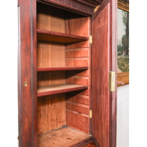 1536 - George III Figured Mahogany Estate Cabinet Mirrored Twin Doors Over Four Long Drawers Fitted Shelved... 