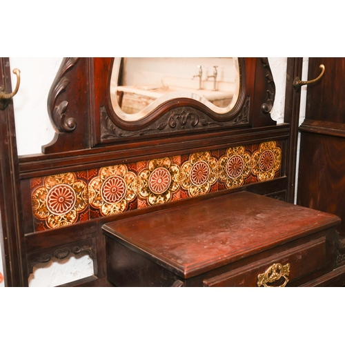 1538 - Edwardian Mahogany Tile Inset Hall Stand Original Drip Liners Approximately 4ft Wide x 7ft 6 Inches ... 