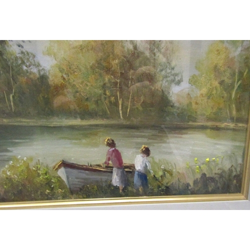 1546 - Norman J. McCaig Scene with Boat Oil on Canvas 16 Inches High x 20 Inches Wide