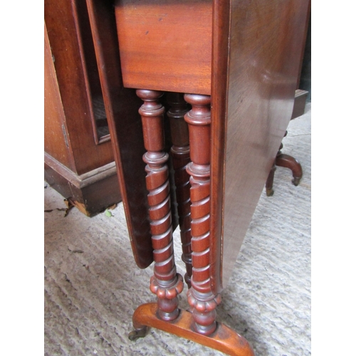 1555 - Victorian Mahogany Drop Leaf Sunderland Table of Generous Size Turned Supports Approximately 28 Inch... 