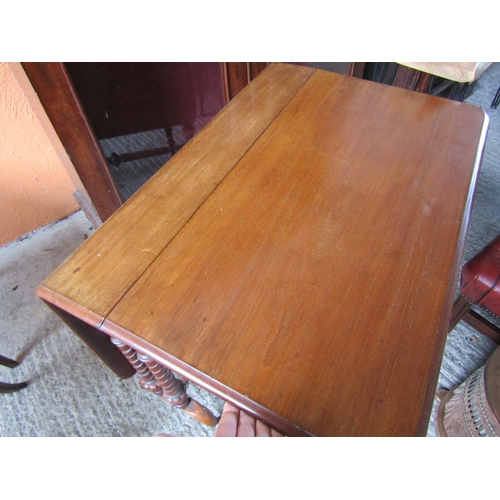 1555 - Victorian Mahogany Drop Leaf Sunderland Table of Generous Size Turned Supports Approximately 28 Inch... 