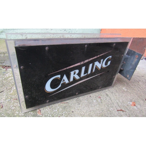 1558 - Vintage Carling Larger Public Bar Outside Hanging Light Approximately 20 Inches Wide with Metal Fitt... 