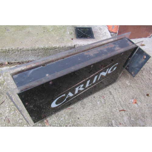 1558 - Vintage Carling Larger Public Bar Outside Hanging Light Approximately 20 Inches Wide with Metal Fitt... 