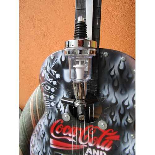 1560 - Guitar Now Advertising Coca Cola with Holder for Spirit Bottles Hand Painted