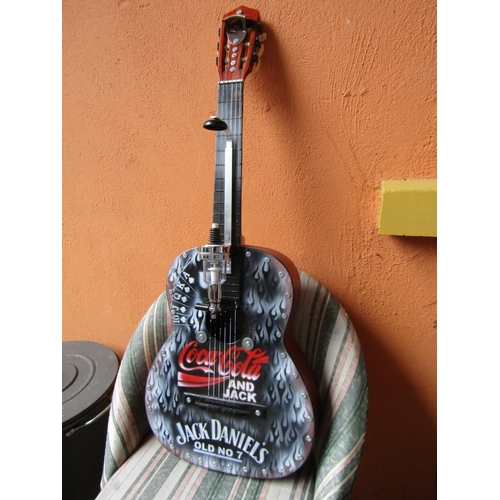 1560 - Guitar Now Advertising Coca Cola with Holder for Spirit Bottles Hand Painted