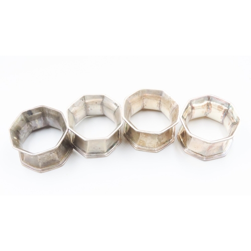 1562 - Set of Four Silver Napkin Rings Octagonal Form