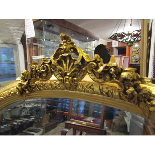 1568 - Gilded Archtop Overmantle Upper Cartouche Decoration Approximately 40 Inches Wide x 50 Inches High