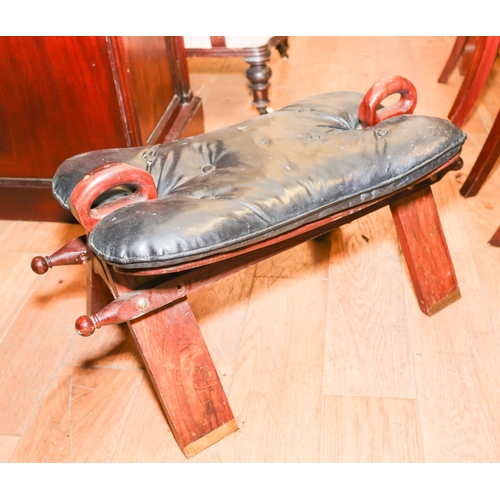 1572 - Leather Upholstered Camel Seat Now Fitted as Foot Stool Approximately 18 Inches Wide