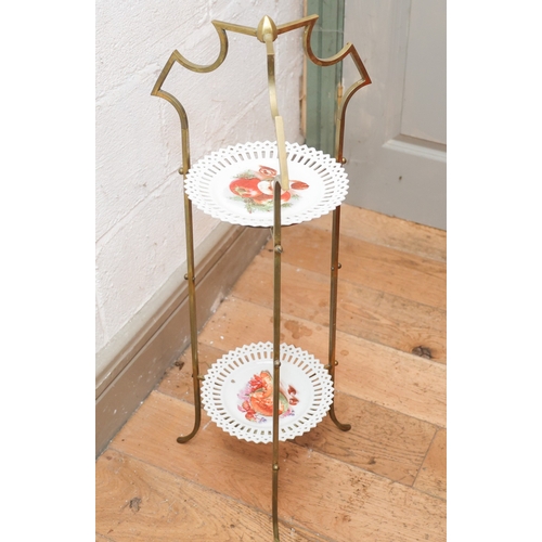 1578 - Vintage Brass Bound Twin Tier Cake Rest Approximately 30 Inches High