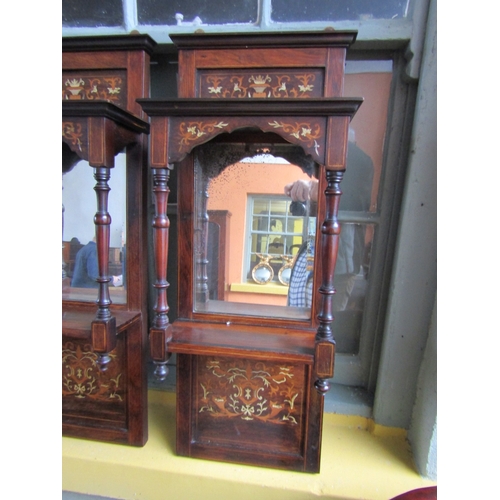 1582 - Pair of Antique Rosewood Inlaid Hanging Shelfs Inset Mirrors to Each Approximately 12 Inches Wide x ... 