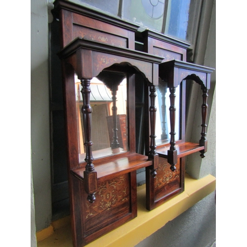 1582 - Pair of Antique Rosewood Inlaid Hanging Shelfs Inset Mirrors to Each Approximately 12 Inches Wide x ... 