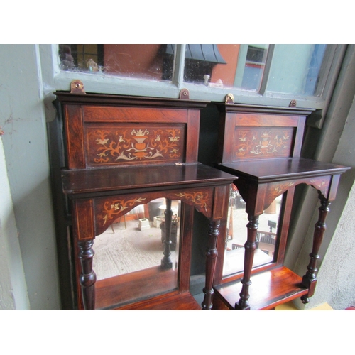 1582 - Pair of Antique Rosewood Inlaid Hanging Shelfs Inset Mirrors to Each Approximately 12 Inches Wide x ... 