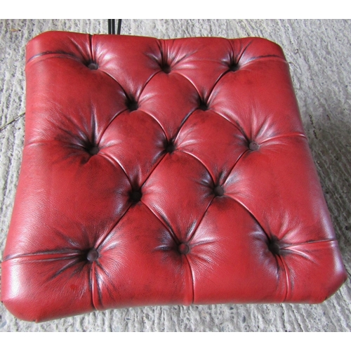 1586 - Burgundy Leather Deep Buttoned Upholstered Square Form Foot Stool Square Chamfered Legs Approximatel... 