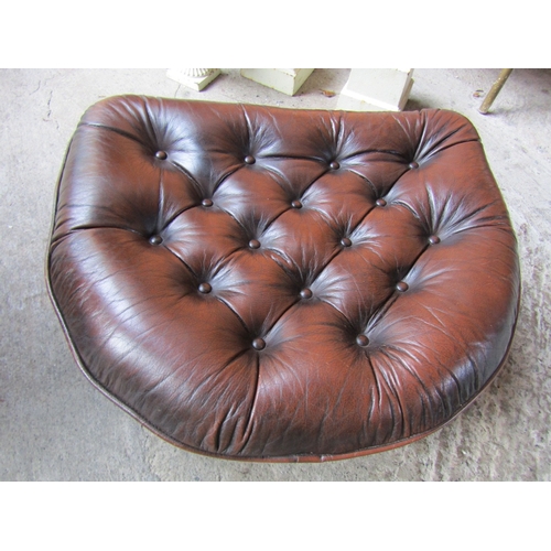 1587 - Bow Front Tan Leather Deep Buttoned Upholstered Chesterfield Foot Stool Approximately 18 Inches Wide... 