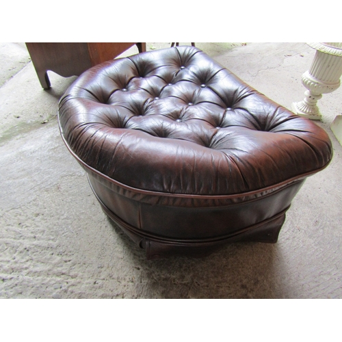 1587 - Bow Front Tan Leather Deep Buttoned Upholstered Chesterfield Foot Stool Approximately 18 Inches Wide... 