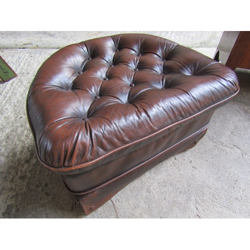 1587 - Bow Front Tan Leather Deep Buttoned Upholstered Chesterfield Foot Stool Approximately 18 Inches Wide... 