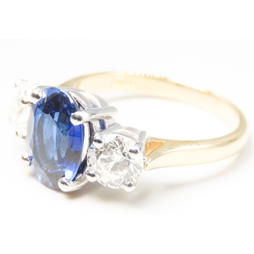 159 - Ceylon Sapphire and Diamond Set Three Stone Ring Mounted in 18 Carat Yellow Gold Total Sapphire Cara... 