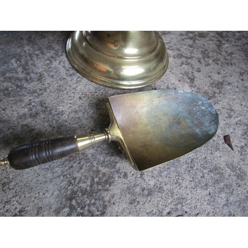 1590 - Victorian Cast Brass Embossed Shaped Form Coal Bucket with Inset Original Shovel Above Pedestal Base... 