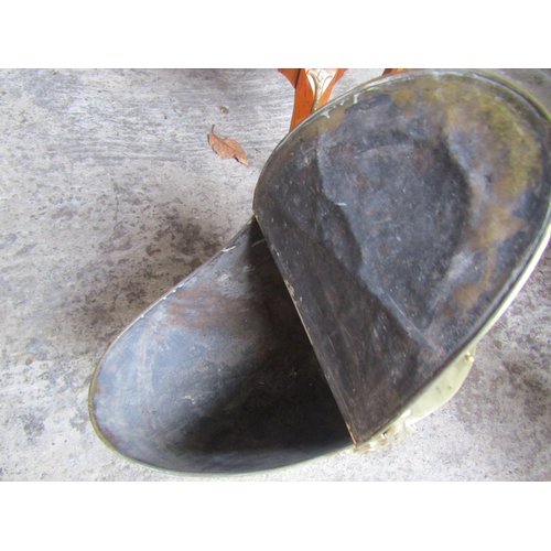 1590 - Victorian Cast Brass Embossed Shaped Form Coal Bucket with Inset Original Shovel Above Pedestal Base... 