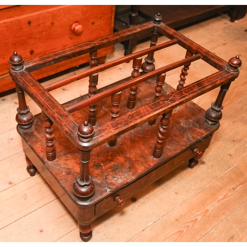 1593 - Victorian Burr Walnut Canterbury Single Long Drawer Above Turned Supports Approximately 20 Inches Wi... 