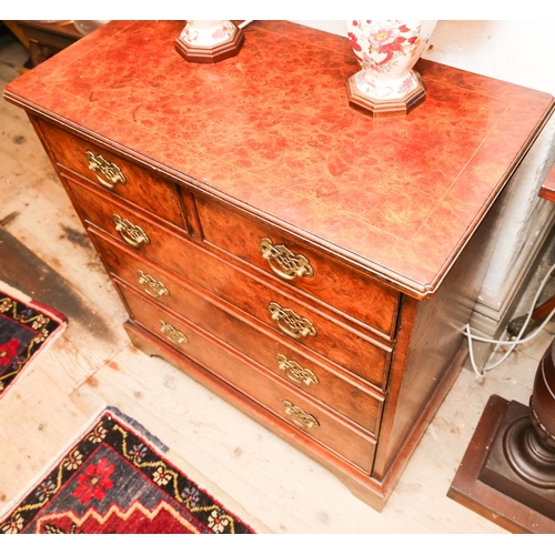 1599 - Burr Walnut Bachelors Chest of Two Short and Three Long Drawers Above Bracket Supports Finely Figure... 