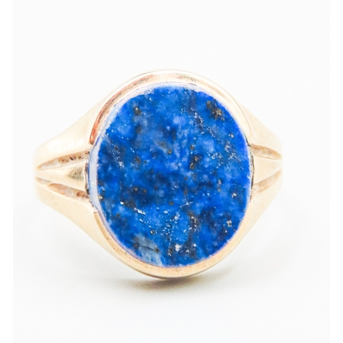 16 - Lapis Lazuli Set Signet Ring Mounted in 9 Carat Yellow Gold Ring Size N and a Half