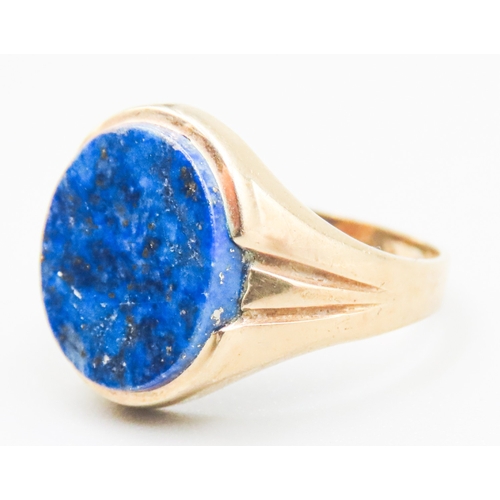 16 - Lapis Lazuli Set Signet Ring Mounted in 9 Carat Yellow Gold Ring Size N and a Half