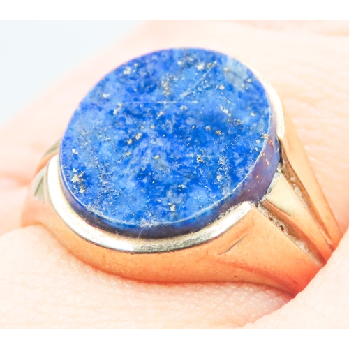 16 - Lapis Lazuli Set Signet Ring Mounted in 9 Carat Yellow Gold Ring Size N and a Half