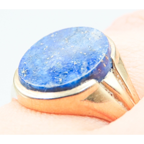 16 - Lapis Lazuli Set Signet Ring Mounted in 9 Carat Yellow Gold Ring Size N and a Half