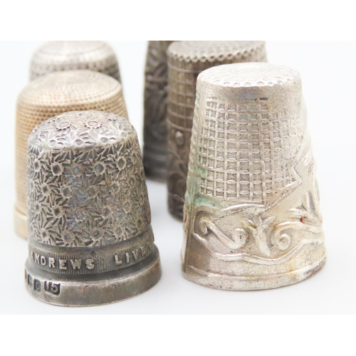 1614 - Six Silver Thimbles One with Enamelwork