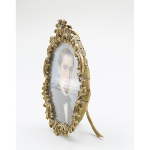 1615 - Portrait Miniature Contained Within Ormolu Ricco Form Frame Approximately 6cm High