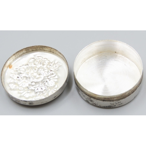 1619 - Pill Box Circular Form Embossed Cover Approximately 4cm Diameter