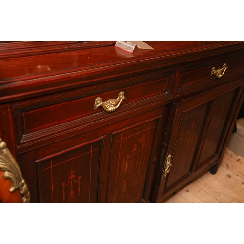 1623 - Antique Marquetry Decorated Rosewood Twin Door Cabinet with Writing Slope Interior Two Short Drawers... 