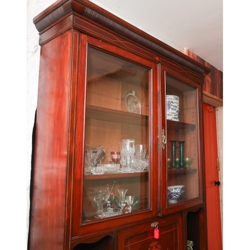 1623 - Antique Marquetry Decorated Rosewood Twin Door Cabinet with Writing Slope Interior Two Short Drawers... 