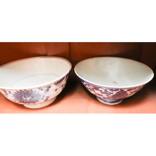 1624 - Two Antique Chinese Blue and White Porcelain Bowls Each Signed with Characters to Base Each Approxim... 