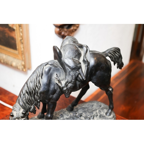 1632 - Antique Bronze Sculpture Horse with Deer and Dog Approximately 10 Inches Wide x 8 Inches High