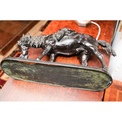 1632 - Antique Bronze Sculpture Horse with Deer and Dog Approximately 10 Inches Wide x 8 Inches High