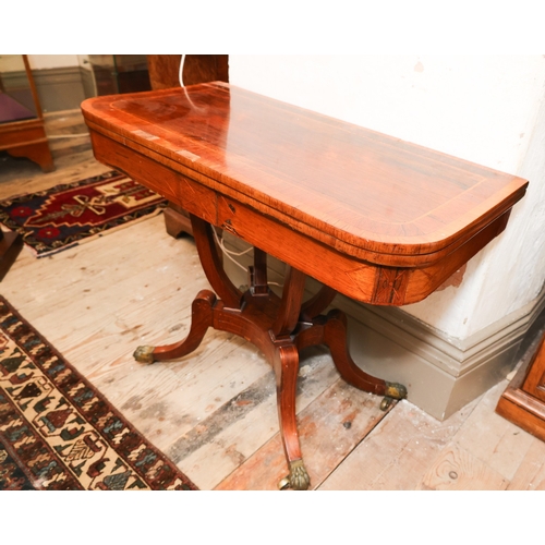 1634 - William IV Foldover Card Table Rosewood Quatrefoil Supports Terminating in Brass Paw Casters Approxi... 