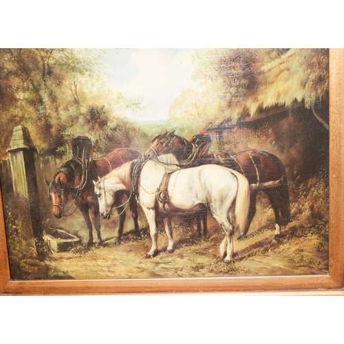 1637 - Gilt Framed Picture Horses at Rest Approximately 12 Inches High x 14 Inches Wide Label Verso Modern ... 