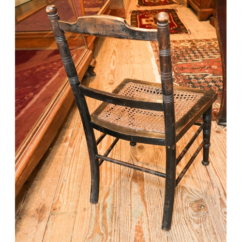 1638 - Edwardian Child's Parlour Chair with Rattan Seat Turned Supports