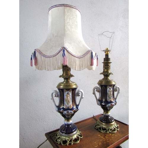 1642 - Pair of Ormolu Mounted French Porcelain Table Lamps Shaped Forms Each Electrified Working Order with... 