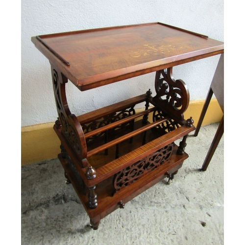 1644 - Victorian Figured Walnut Inlaid Canterbury Table with Single Long Drawer Attractively Detailed Throu... 