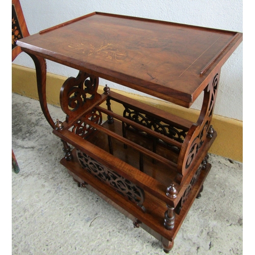 1644 - Victorian Figured Walnut Inlaid Canterbury Table with Single Long Drawer Attractively Detailed Throu... 