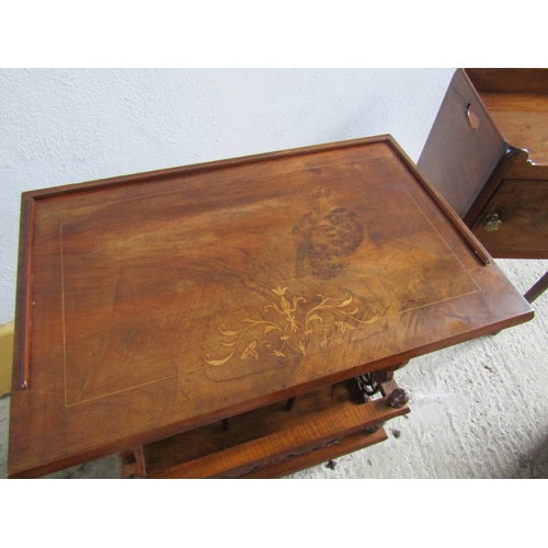 1644 - Victorian Figured Walnut Inlaid Canterbury Table with Single Long Drawer Attractively Detailed Throu... 