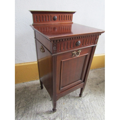 1645 - Edwardian Mahogany Drop Front Coal Cabinet Zinc Liner Contained Attractive Cast Brass Handles Adams ... 