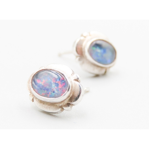 165 - Matching Pair of Opal Set Earrings Mounted in 9 Carat White Gold 1cm High