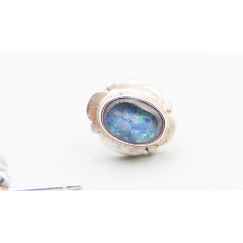 165 - Matching Pair of Opal Set Earrings Mounted in 9 Carat White Gold 1cm High