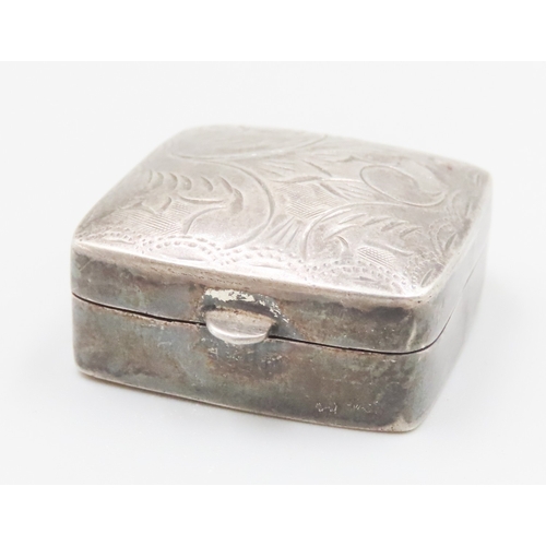 1651 - Silver Pill Box Hinged Top Square Form Approximately 4cm Square