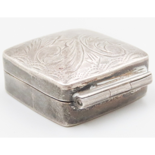 1651 - Silver Pill Box Hinged Top Square Form Approximately 4cm Square