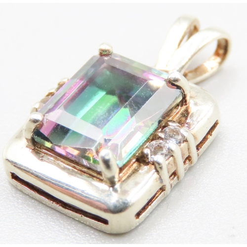 166 - Mystic Topaz Set Pendant Mounted in 9 Carat White Gold 1.5cm High